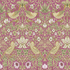 Magenta William Morris Strawberry Thief velvet fabric with rich pink birds and fruit motif