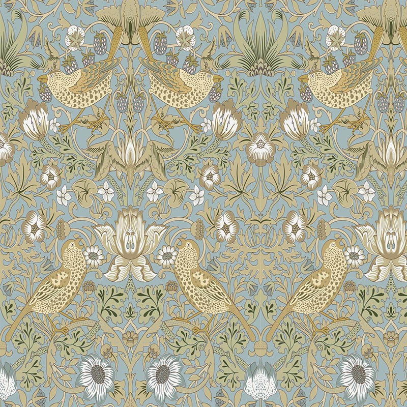 Nordic neutral Strawberry Thief velvet upholstery fabric with muted William Morris botanical detail