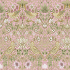 Pink Strawberry Thief velvet upholstery fabric with William Morris birds, berries and trailing leaves
