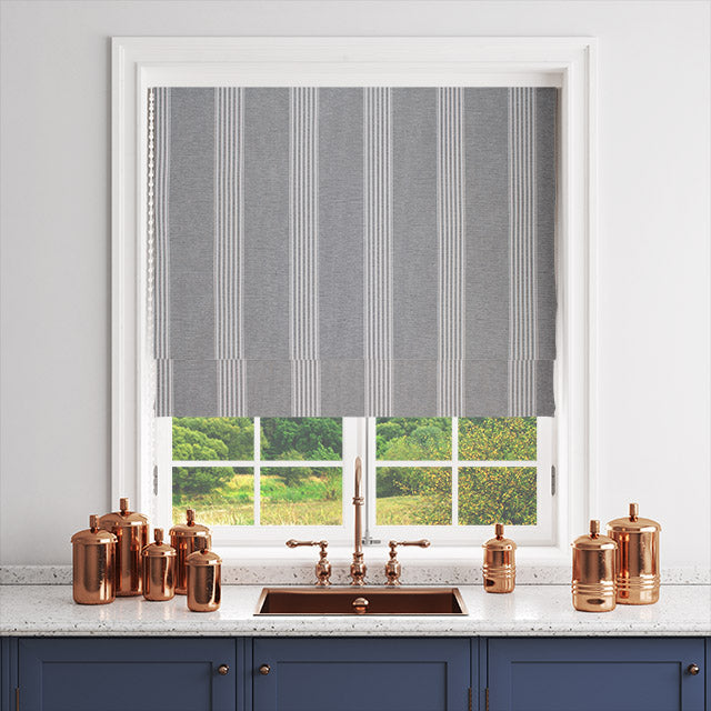 Suffolk Stripe Curtain Fabric - Grey