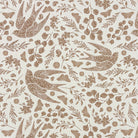 Swallow bird linen curtain fabric flat image with flying swallows and natural brown botanical print