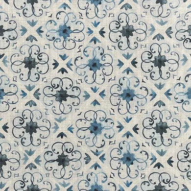 Tangier Aegean - Printed Cotton Curtain Fabric