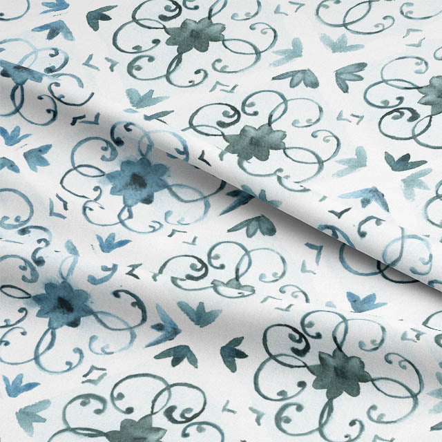 Tangier Cotton Curtain Fabric - Aegean