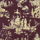 Romo Tea House curtain fabric burgundy chinoiserie scenic print