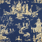Romo Tea House curtain fabric royal blue Chinese toile pagoda design