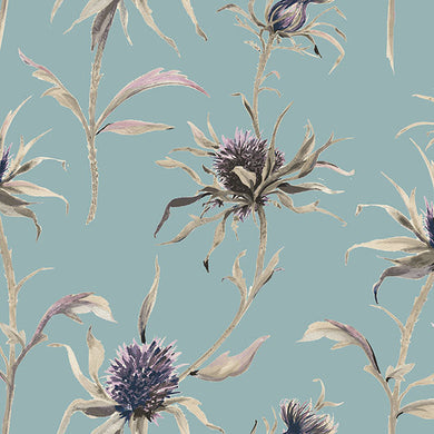 Thistle Cotton Curtain Fabric in Lapis Blue, perfect for window treatments