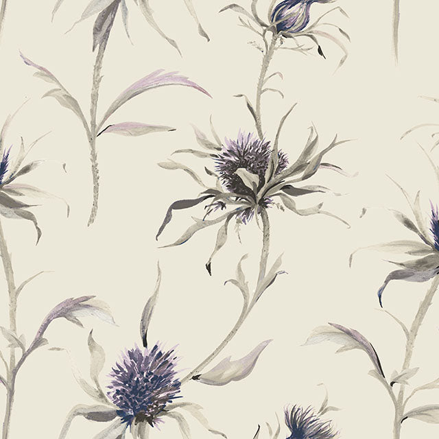 Thistle Cotton Curtain Fabric - Lilac