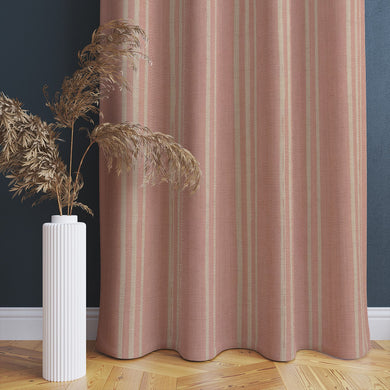 Blush curtain in linen blend fabric with irregular stripe pattern