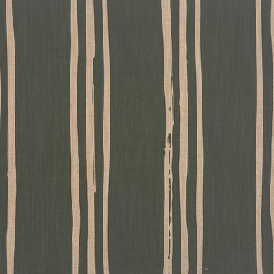Fennel green striped linen fabric with natural painterly lines
