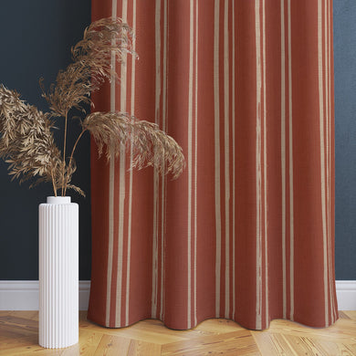 Henna linen curtain with rich vertical painterly stripes