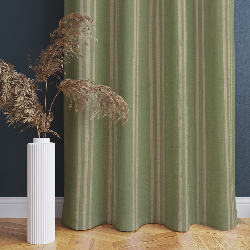 Lemongrass curtain with organic vertical lines on linen base