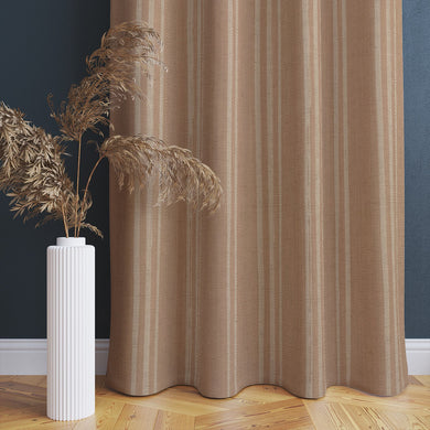 Neutral linen curtain with soft vertical stripe detailing