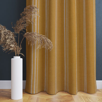  Ochre linen curtain with expressive vertical stripe design