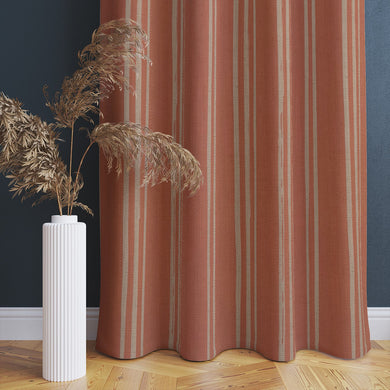 Peach curtain in soft linen with natural stripe variation