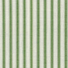 Flat image of Ticking Stripe Upholstery Fabric in Fern green with woven vertical stripes for curtain and upholstery projects.
