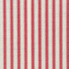 Flat image of Ticking Stripe Upholstery Fabric in warm Red with printed stripes on off-white for timeless upholstery.
