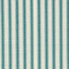 Flat image of Ticking Stripe Upholstery Fabric in Teal green-blue with woven stripe texture for curtains or sofas.
