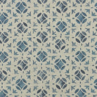 Tiznit Aegean blue geometric upholstery fabric flat image, Mediterranean patterned fabric by the metre for chairs and curtains