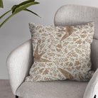 Tree Swallow linen curtain fabric cushion showing airy country bird print on Newport White linen