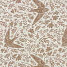 Tree Swallow bird linen curtain fabric flat image with birds in flight and natural brown floral stems