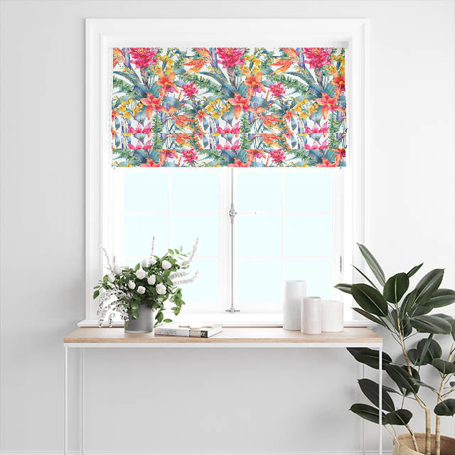 Beautiful and Versatile Tropical Linen Curtain Fabric - Multi with Tropical Flowers