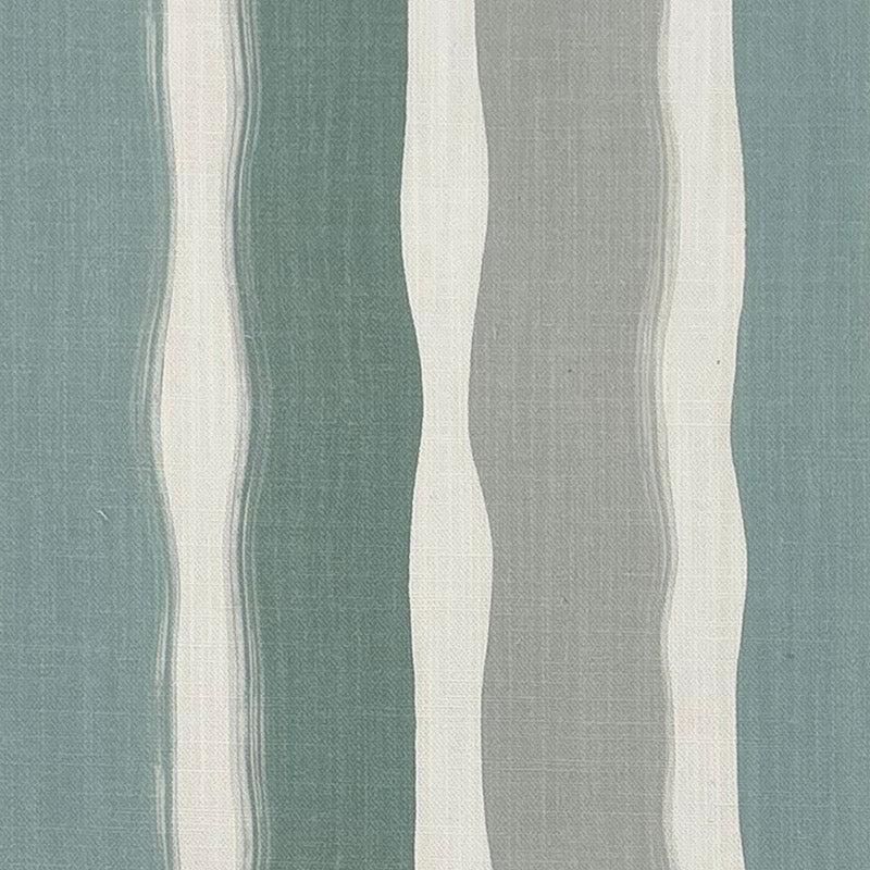 duck egg striped curtain fabric with subtle painterly stripe pattern on linen blend basecloth