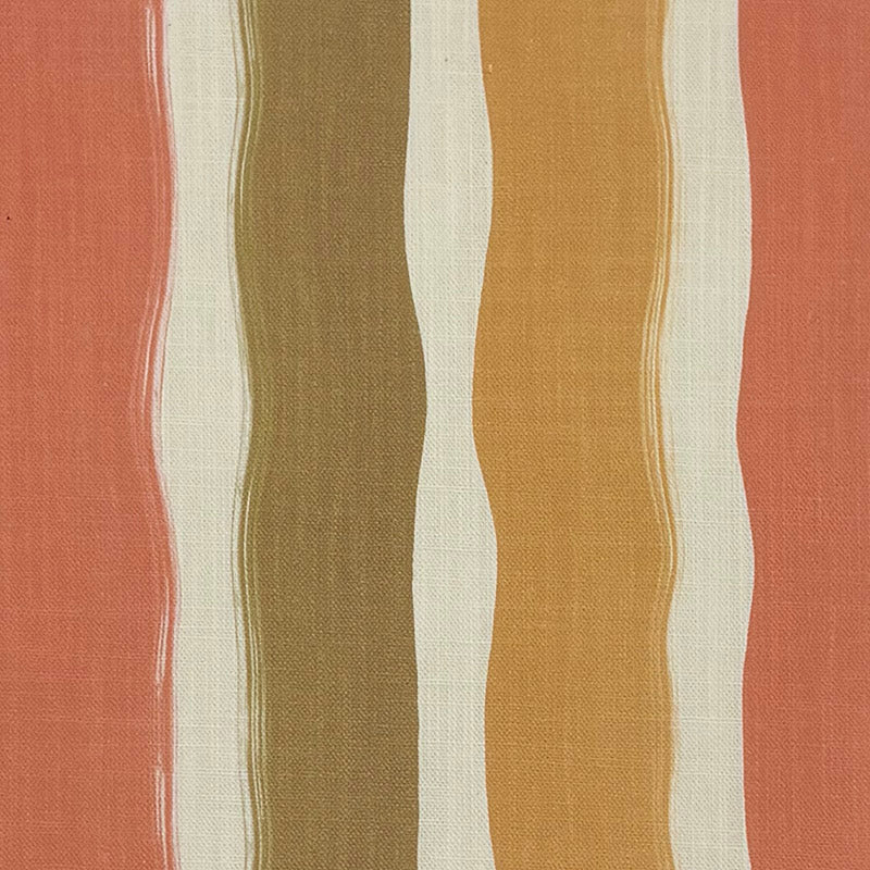 striped curtain fabric in golden ochre tones with soft painterly vertical stripe design on linen blend