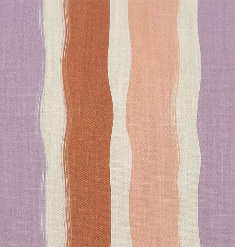 lilac and soft pink striped curtain fabric with hand painted stripe effect on linen blend