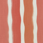 peach and coral striped curtain fabric with warm tonal stripes on linen blend curtain fabric