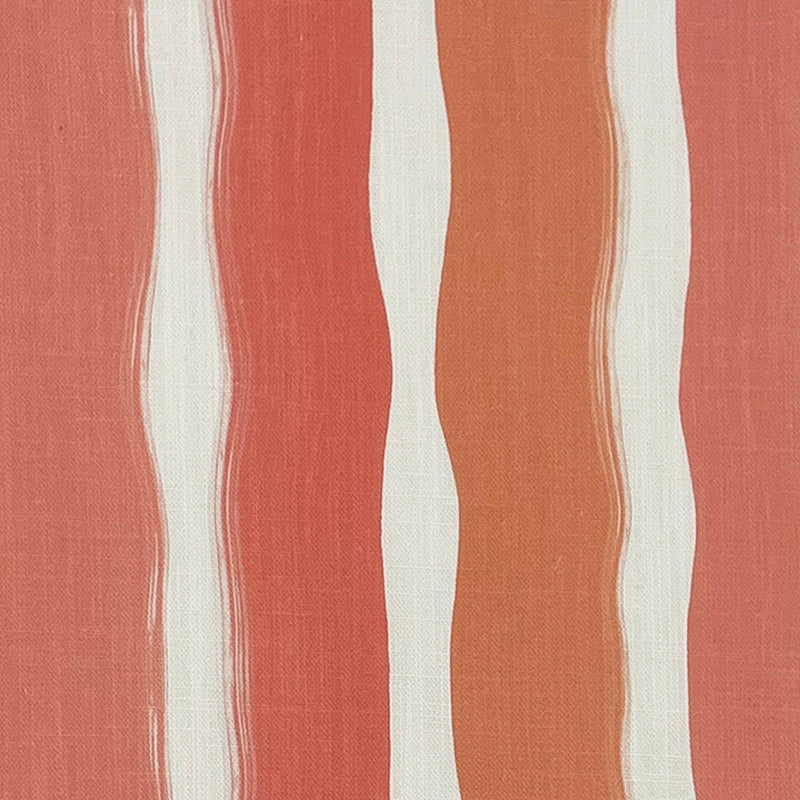 peach and coral striped curtain fabric with warm tonal stripes on linen blend curtain fabric