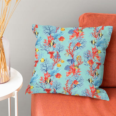 Cotton fabric featuring a mesmerizing underwater scene in shades of blue and green