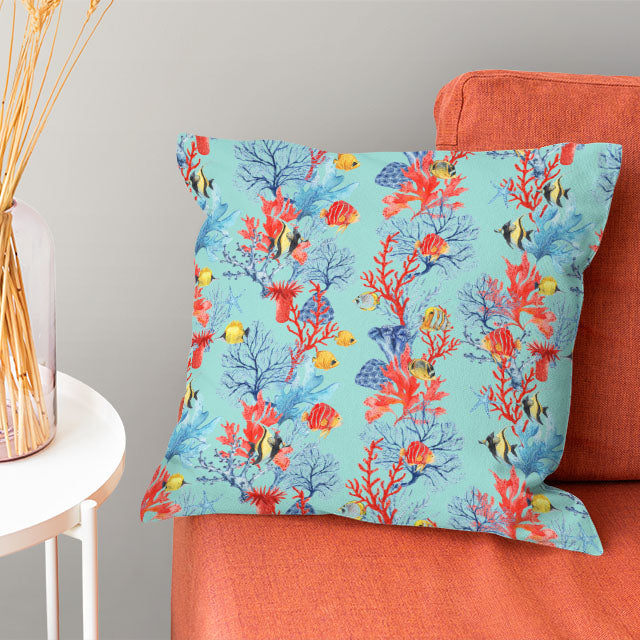 Cotton fabric featuring a mesmerizing underwater scene in shades of blue and green