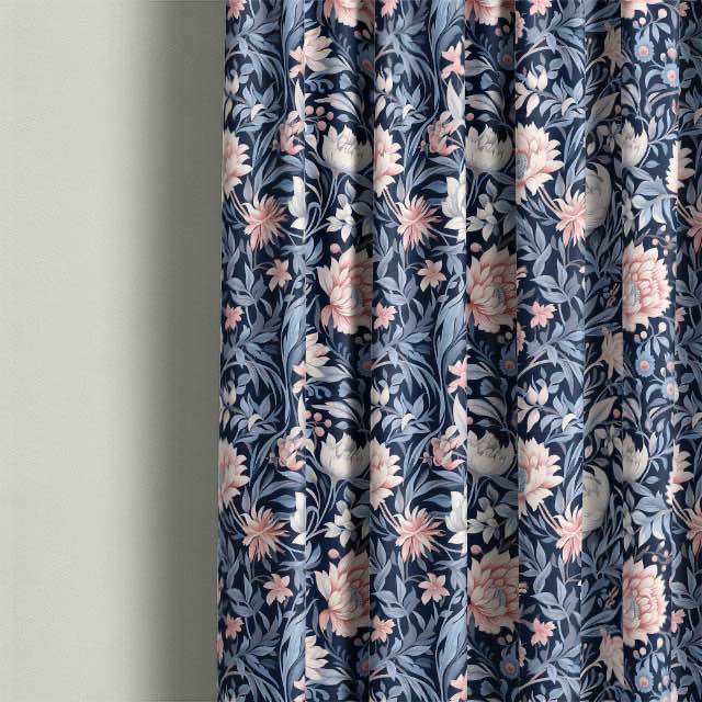 Elegant Upton Linen Curtain Fabric in deep indigo, perfect for any room