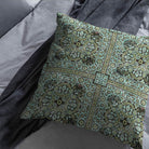 Aqua Urmia Linen Curtain Fabric swatch hanging gracefully with soft, flowing folds