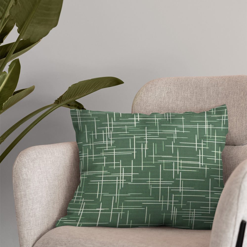Ventura Green printed curtain fabric cushion – 100% cotton fabric in contemporary crosshatch design