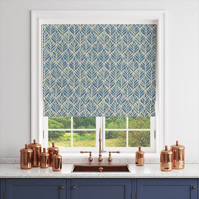 Watercolour Leaves Upholstery Fabric featuring a beautiful botanical design in green, blue, and purple hues perfect for adding a nature-inspired touch to your home decor