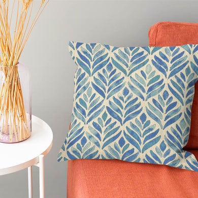 Beautiful watercolour leaves upholstery fabric with green and blue botanical design