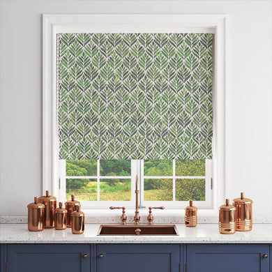 Watercolour Leaves Upholstery Fabric with vibrant green and blue leaf patterns