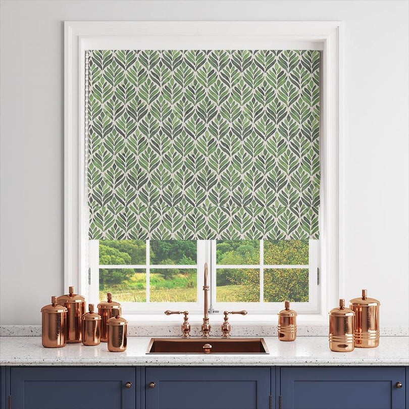 Watercolour Leaves Upholstery Fabric with vibrant green and blue leaf patterns
