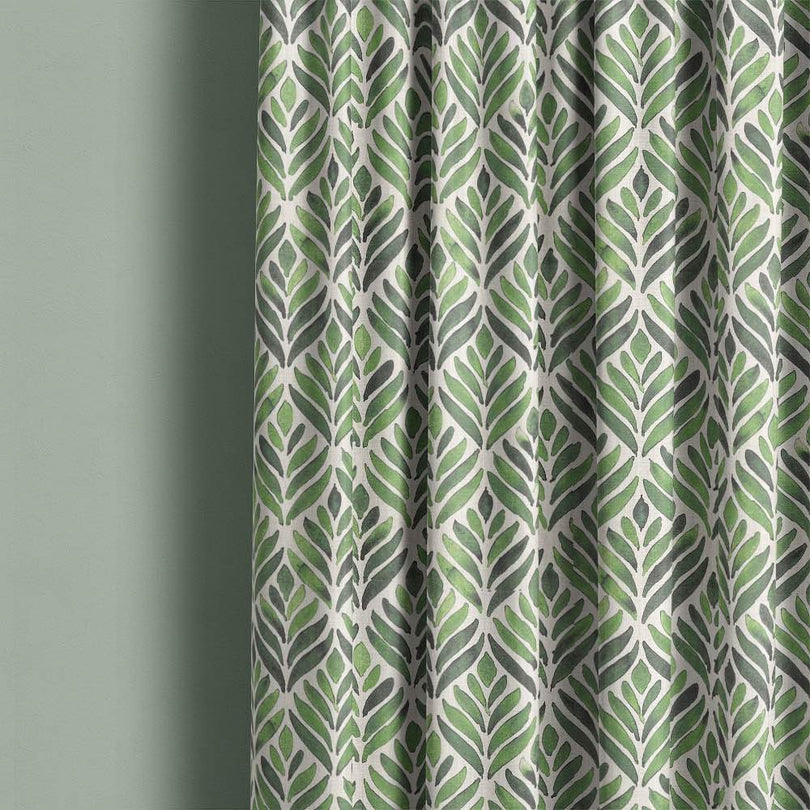 Watercolour Leaves Upholstery Fabric with vibrant green and blue leaf pattern