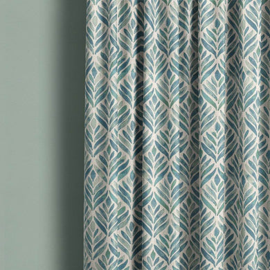 Watercolour Leaves Upholstery Fabric: Vibrant green and blue leaf pattern on soft fabric