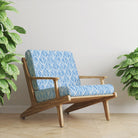 Upholstered chair in Watercolour Foliage Velvet Fabric in Bottle Green – green velvet leaf fabric on mid-century chair
