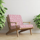 Upholstered chair in Watercolour Foliage Velvet Fabric in Pink – bold pink velvet fabric styled on modern armchair