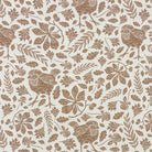Weston bird linen curtain fabric flat image with woodland birds oak leaves and natural brown print
