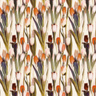 Wild Flower orange and pink floral velvet fabric flat image with painterly botanical print