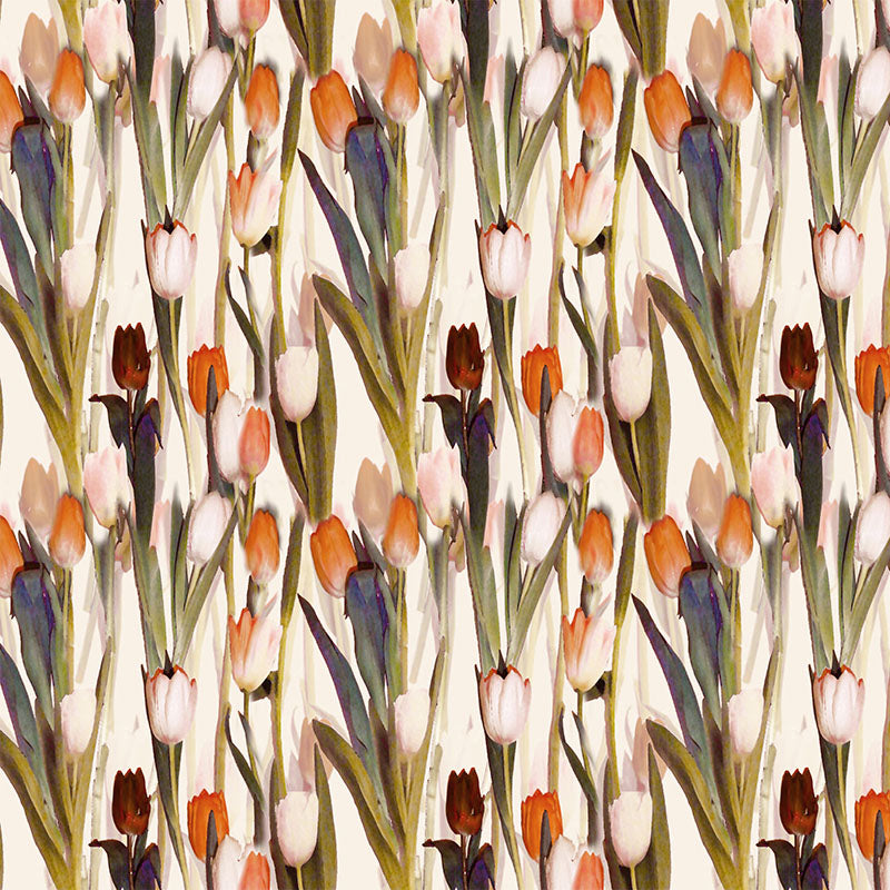 Wild Flower orange and pink floral velvet fabric flat image with painterly botanical print