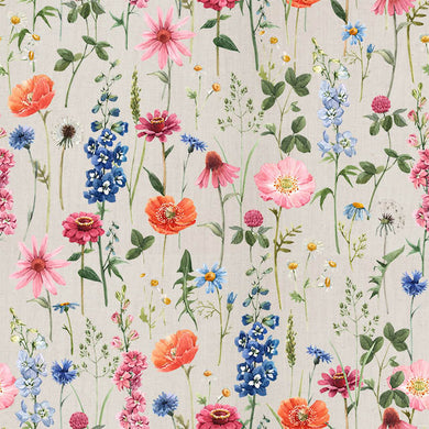 Wild Flowers Linen Curtain Fabric - Rouge