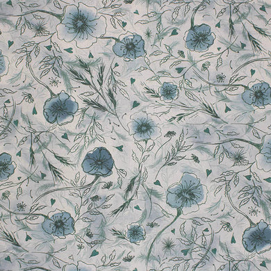 Wild Poppies Linen Curtain Fabric - Blue Sage in a natural sunlight setting