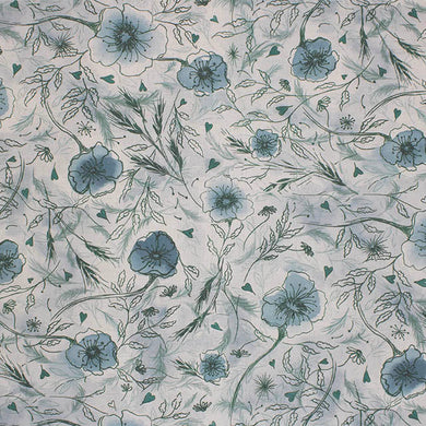 Wild Poppies Linen Curtain Fabric - Blue Sage in a natural sunlight setting