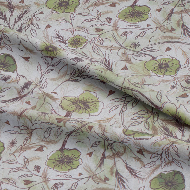 Wild Poppies Linen Curtain Fabric - Olive